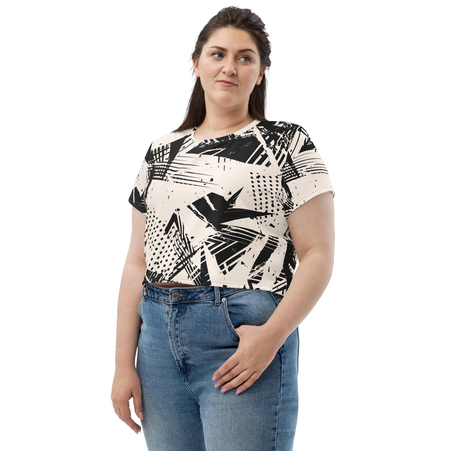 Women's Grunge Color Loss All-Over Print Crop Tee