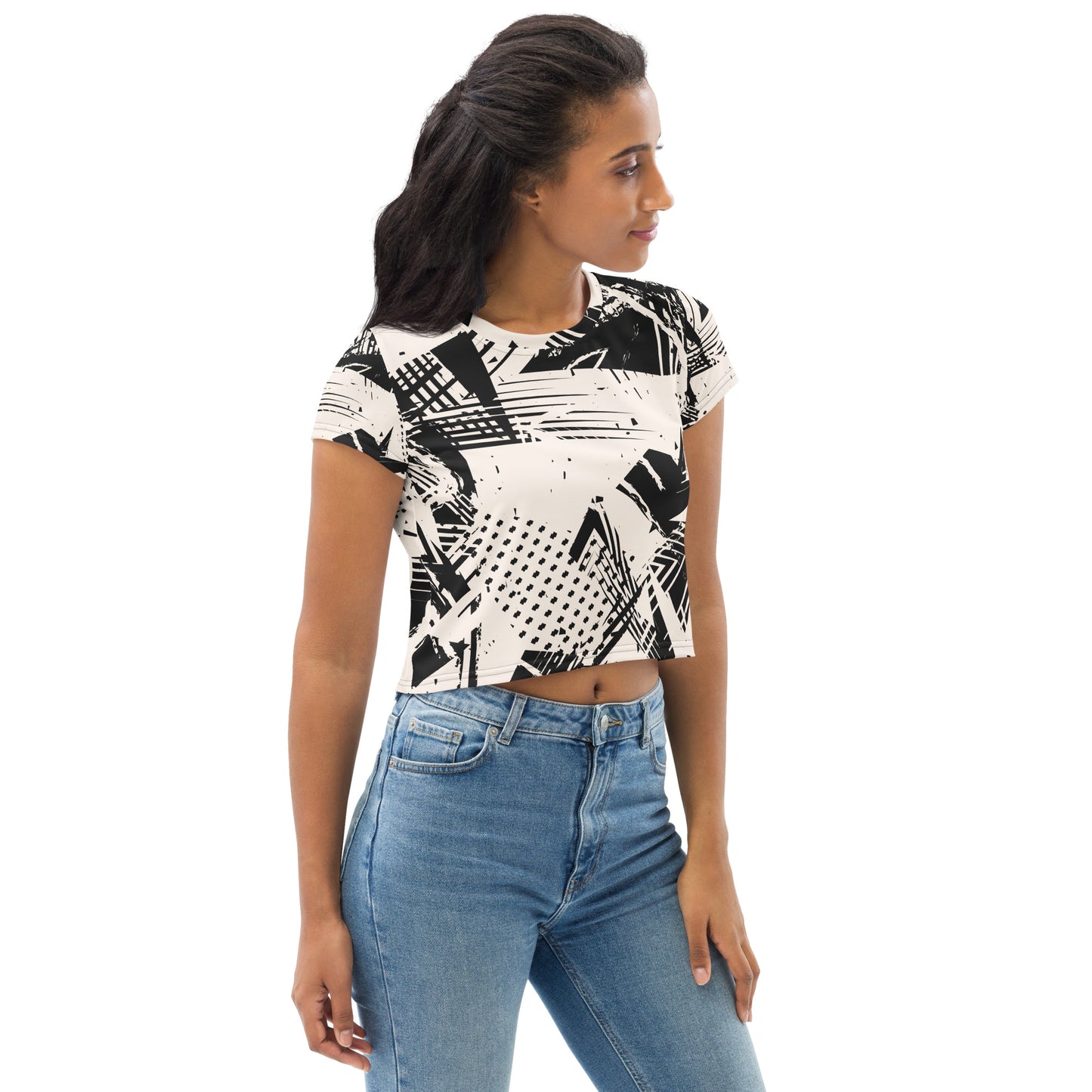 Women's Grunge Color Loss All-Over Print Crop Tee