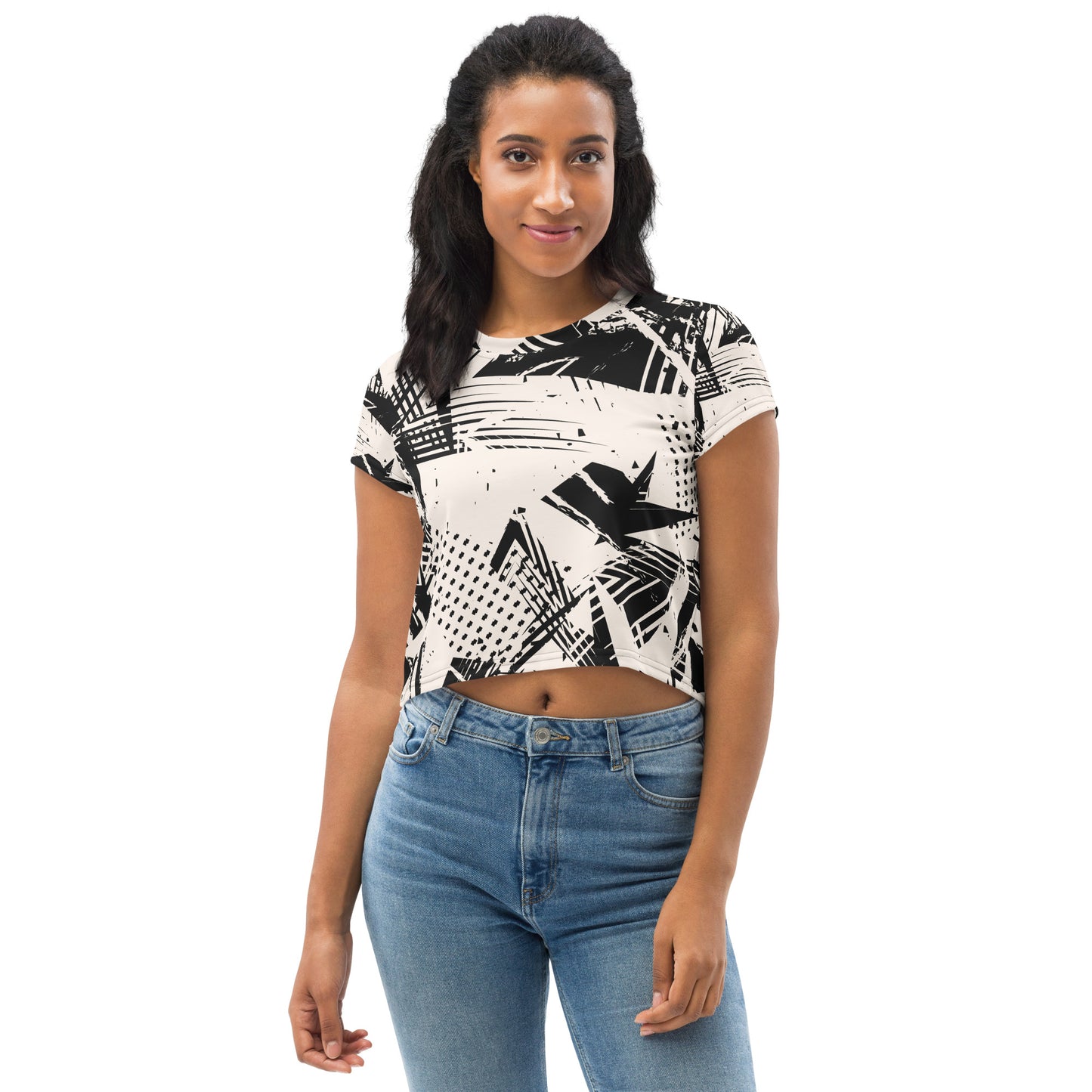 Women's Grunge Color Loss All-Over Print Crop Tee