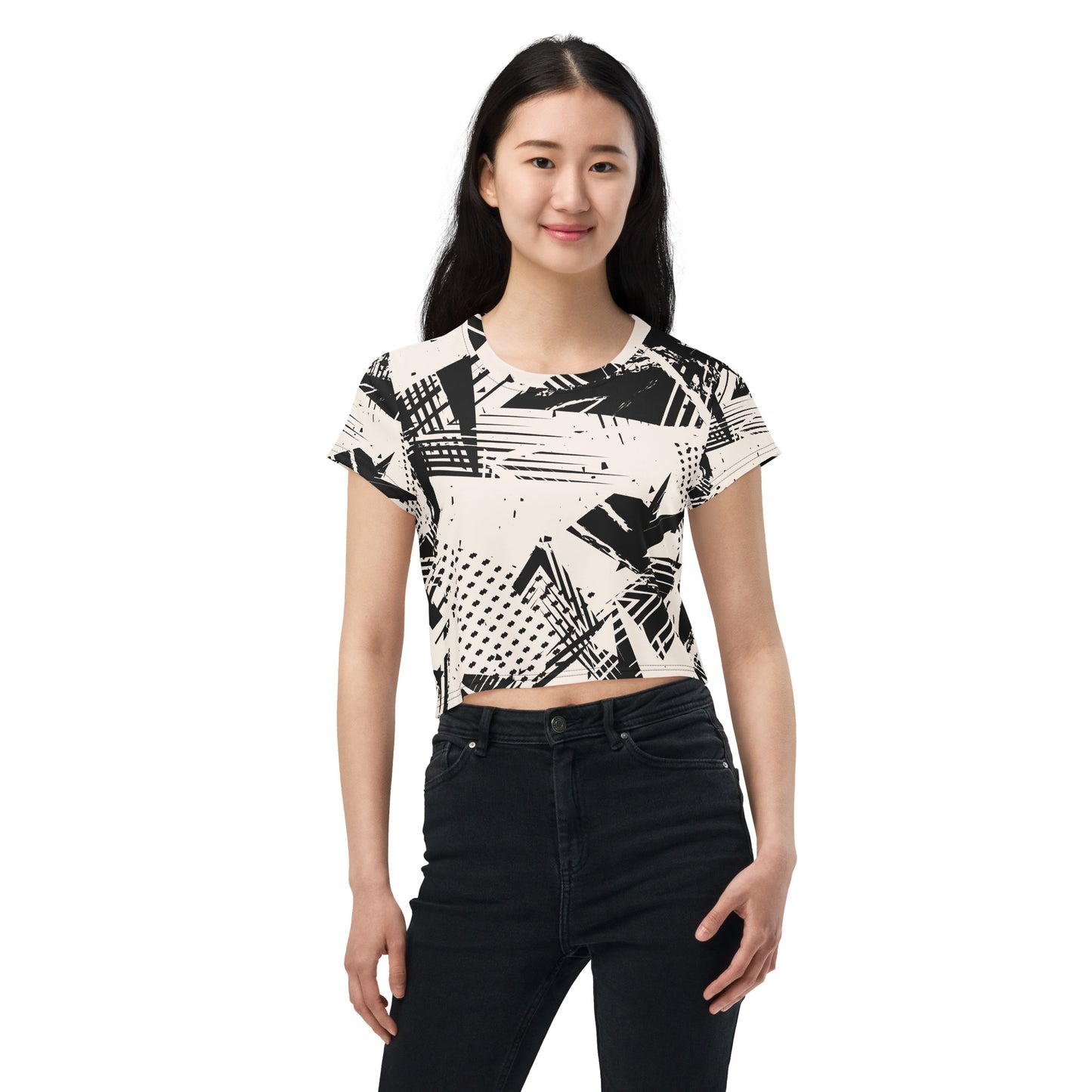 Women's Grunge Color Loss All-Over Print Crop Tee